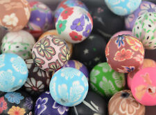 10pcs Pattern Clay Jewellery Making Round Mixed Coloured Floral Design Beads 
