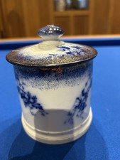 Antique Doric Ironstone Tobacco Jar by W.A.S. & Co – Flow Blue & Gilt, c.1900