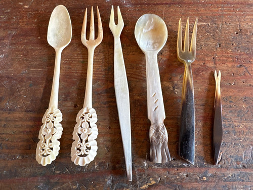 Carved horn forks spoon - forks,