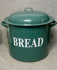 Vintage Retro Green Enamel Round Bread Bin storage crock bakery kitchen interior