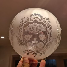 Original Victorian Etched Glass Globe Oil Lamp Shade acid etched 4" fitter