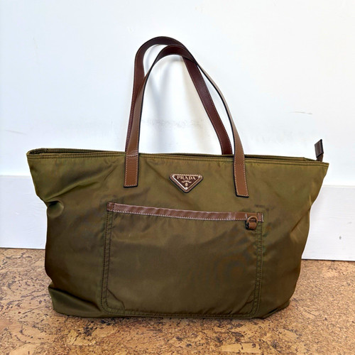 Prada large khaki brown nylon - large, khaki/brown
