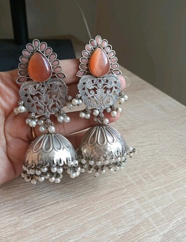 Oxidized silver jhumka with - oxidized,