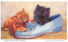 MABEL GEAR POSTCARD BLACK PERSIAN & SHORT HAIRED KITTENS WHEN WE ARE VERY YOUNG