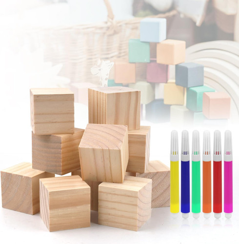 10pcs square wooden blocks - wooden,