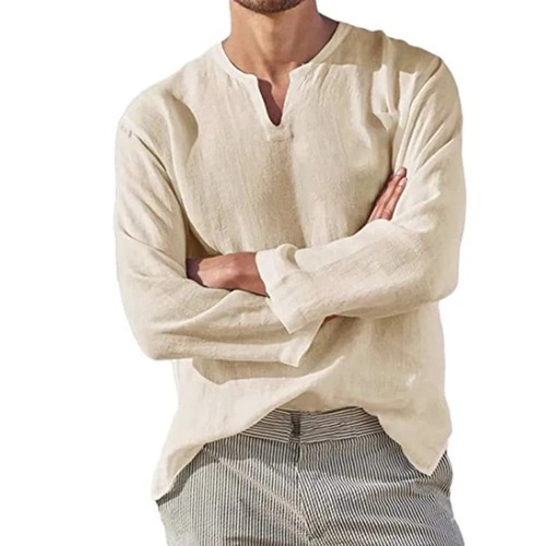 Men cotton linen neck - v,