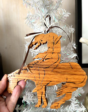 Vtg Wooden LARGE 6" TRAILS END Handmade ORNAMENT Natural Wood Silhouette Saw Cut