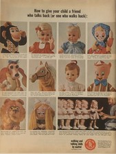 1965 Mattel Walking & Talking Dolls / Animals PRINT AD Baby First Step VTG 1960s