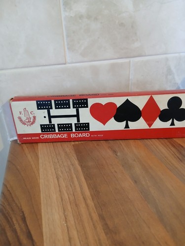 Vintage inlaid wood cribbage - vintage,
