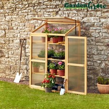 Garden Grow 3 Tier Polycarbonate Wooden Cold Frame Greenhouse Outdoor Shelter