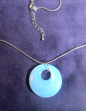 Circular Sea Opal Pendant  on chain - 20 inch (2728)