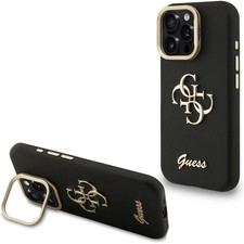 Guess PU Grained 4G Logo Stand Camera Frame Case for iPhone 16 Pro 6.3" Black