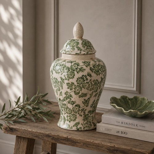 Ceramic ginger jar - ceramic, aged