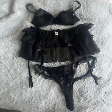 Agent Provocateur Fifi Black Lingerie Set Bra 30D & Suspender Belt &Thong Size 2
