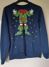 New Look Men Bad Elf Sweatshirt Christmas Jumper Size L Navy Blue
