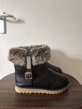 Women’s Black Ankle Boots With Soft Faux Fur Trim & Faux Fur Lining Size 6 (39)