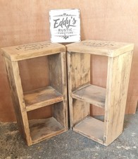 Wood Side Table Scaffold Board Storage Bedroom Lamp rustic Unit Solid Wooden   *