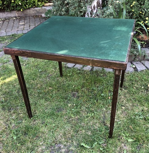 Vtg folding card table - card, green