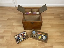 Amazing Vintage Solid Wooden Sewing Box Storage With Handle & Sewing Contents