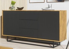 140cm Industrial Sideboard | Vintage Oak Cabinet Drawers | Loft Retro Design