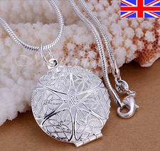 925 Sterling Silver plt Necklace Locket Photo Pendant 18” Snake or Chain