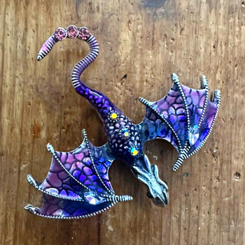 Purple enamel dragon brooch - purple,