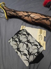Flirt Black Nottingham Lace Stockings One Size M /L Worn