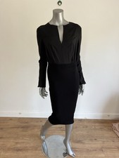 TED BAKER Dress Midi Womens TB 2 UK 10 Black Pencil V Neck Long Sleeve NEW RM08
