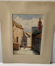 VINTAGE WATERCOLOUR PAINTING ST IVES BACK ROAD CORNWALL 1950’S SIGNED