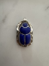 Sterling Silver Scarab Pendant - Egyptian Handmade With Lapis Lazuli Stone-13g