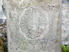 VINTAGE SCOTTISH LACE CASTLE 36" SQ CREAM COTTON TABLECLOTH FLOWERS COLOURS