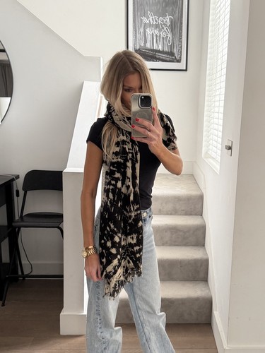 Beige black tie dye - tie, wool