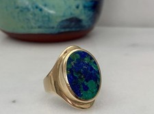 9ct Gold Azurite & Malachite Ring, Size N, Hallmarked