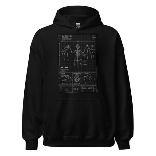 Bat skeleton blueprint hoodie - bat,