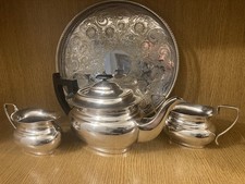 Beautiful Vintage Viners Silver Plated Alpha Plate Teaset & Round Gallery Tray