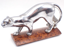 Vintage Chrome Plated Jaguar Leopard Cat Figure On Sandalwood Base Car Mascot?