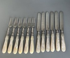 Goldsmiths Alliance Mother of Pearl MOP & Silver Plate Dessert Knives & Forks #2