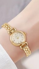 Stunning Ladies Gold Plated Small Face Quartz Watch with Clip Closure- New