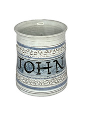 RARE Keith Hall Llandaff Wales studio pottery large mug with JOHN glazed on it