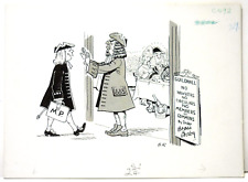 Vintage pen and ink drawing of characters at a Guildhall banquet by BR, 1971