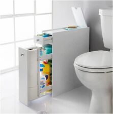 Slim Floor Cabinet Free Standing Toilet Storage Bathroom Unit With Drawers White