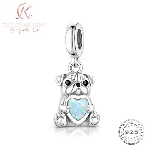 Pug dog charm silver - charm,