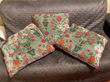 Good Earth Velvet & Silk Cushions 50x50 CM Green With Orange Floral Print