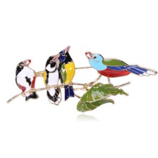 Vintage Style Colorful Enamel Tree Branch Birds Charm Brooch Pin Jewelry Gift