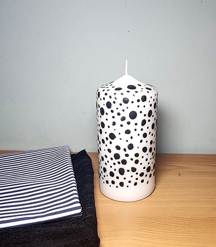 Hand painted pillar - hand, candle