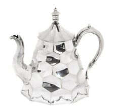 Antique Victorian Unusual Hexagon Honeycomb Silver Plated Teapot c.1890