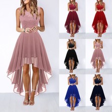 Women Sexy Chiffon Evening Ball Gown Prom Cocktail Party Lace Midi Dress Size 16