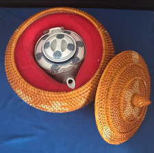 Handcrafted Bat Trang Viet Hoan Basket with Teapot in its Warmer (Vietnam)