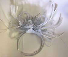 BESPOKE White and Silver Fascinator Headband UK Wedding Ascot Races