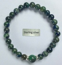 AZURITE MALACHITE BRACELET WITH 925 STERLING SILVER BEADS, ELASTICATED